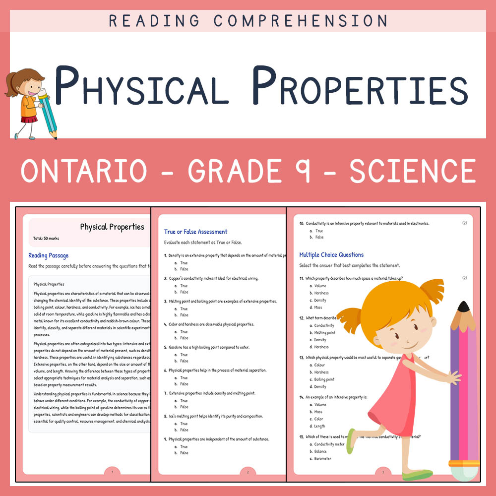 Grade 9 Science worksheet elena worksheet — Grade 9 Science | Physical Properties Worksheet Elena | Ontario Standard — page 1