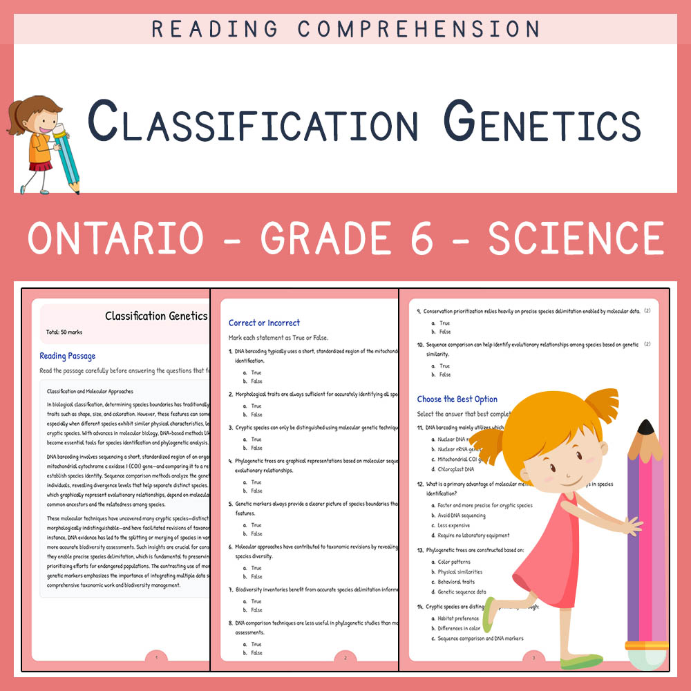 Grade 6 Science worksheet worksheet — Grade 6 Science | Classification Genetics Worksheet with Answer Key (PDF) — page 1