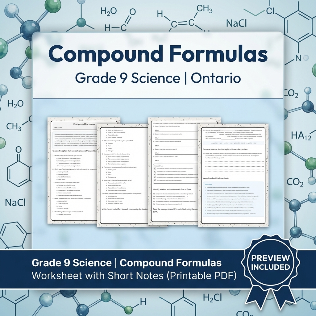 Grade 9 Science Lesson Group Bundle | Ontario Curriculum Worksheets — included worksheet 3