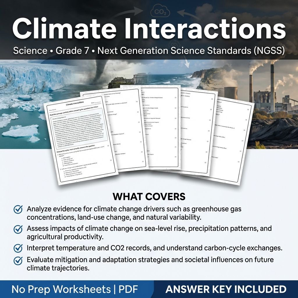 Grade 7 Science worksheet — 7th Grade Science | Climate Interactions Worksheet & Answer Key (Printable PDF)