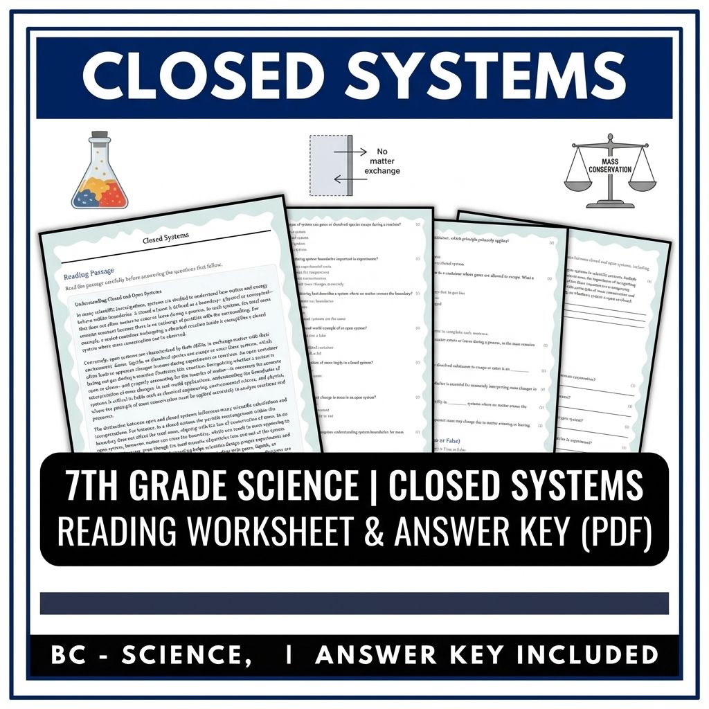 7th Grade Science | Closed Systems Reading Worksheet & Answer Key (PDF)
