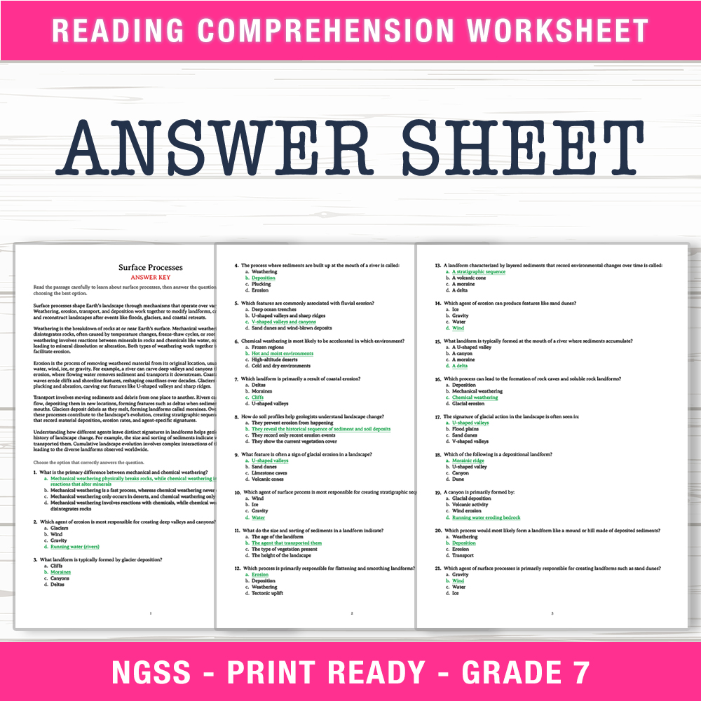 Grade 7 Science worksheet worksheet — Grade 7 Science | Surface Processes Worksheet (PDF + Answer Key) — page 2