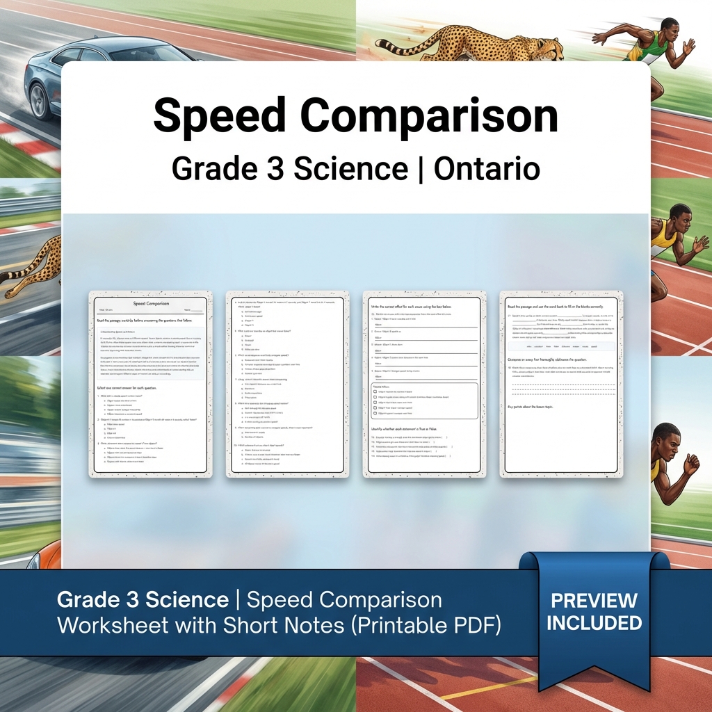 Grade 3 Science Lesson Group | Ontario Forces and Motion Worksheets Bundle — included worksheet 1