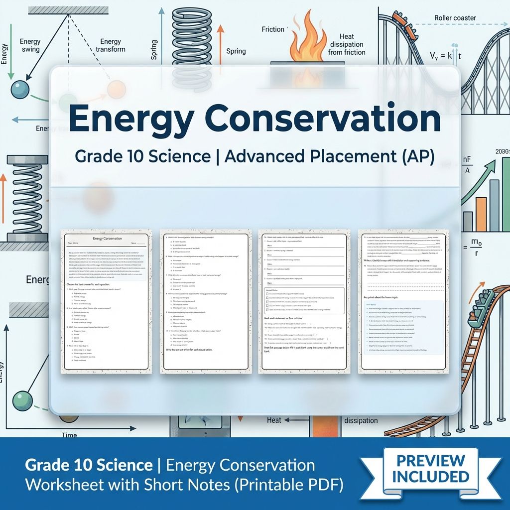 Grade 10 Science | Energy Conservation Worksheet with Short Notes (PDF)