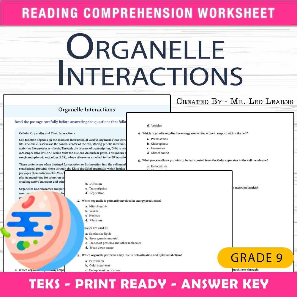 Grade 9 Science worksheet worksheet — Grade 9 Science | Organelles Interactions Worksheet for Mastery — page 1