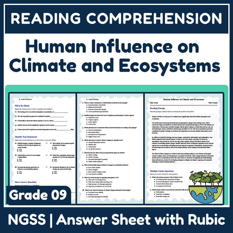 Grade 9 Science reading worksheets worksheet — 9th Grade Science | Human Influence on Climate and Ecosystems Reading Works…