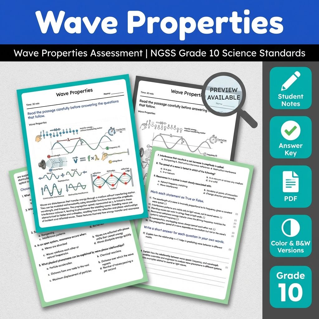 Wave Properties Assessment | NGSS Grade 10 Science Standards