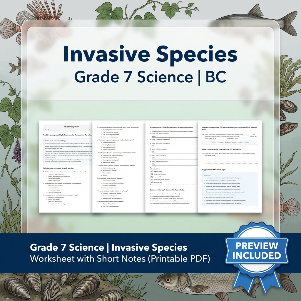 Grade 7 Science Full Year Bundle Ecosystems, Cells & Earth Processes Worksheets — included worksheet 12