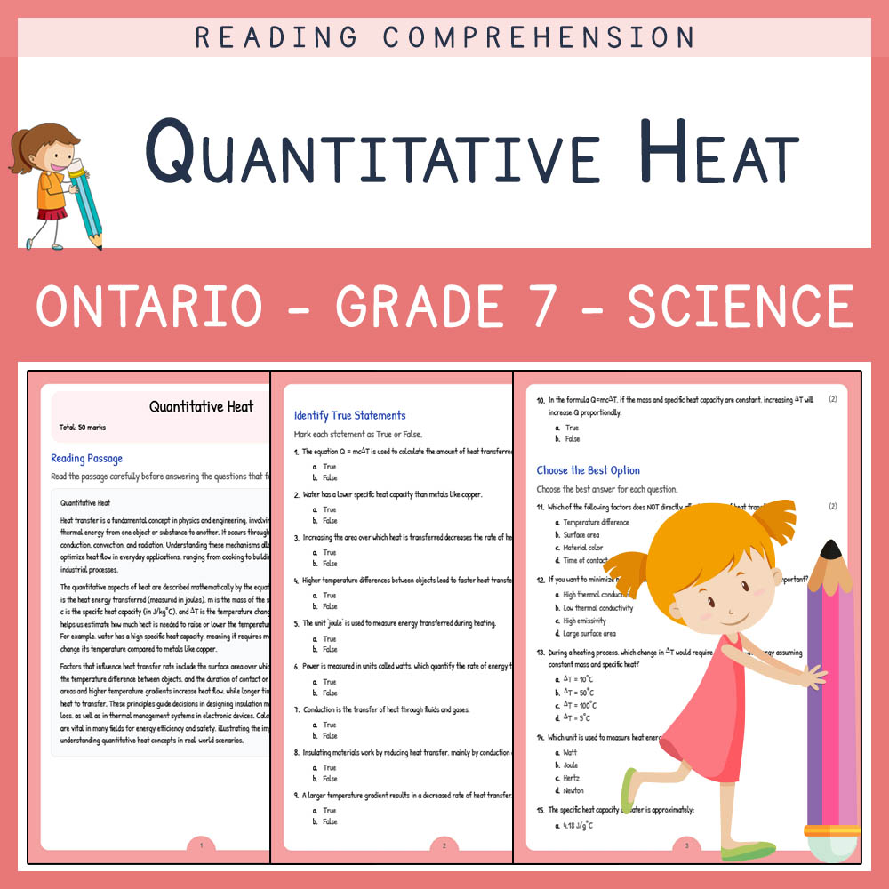 Grade 7 Science worksheet elena worksheet — Grade 7 Science Assessment | Quantitative Heat Worksheet Elena | Ontario — page 1