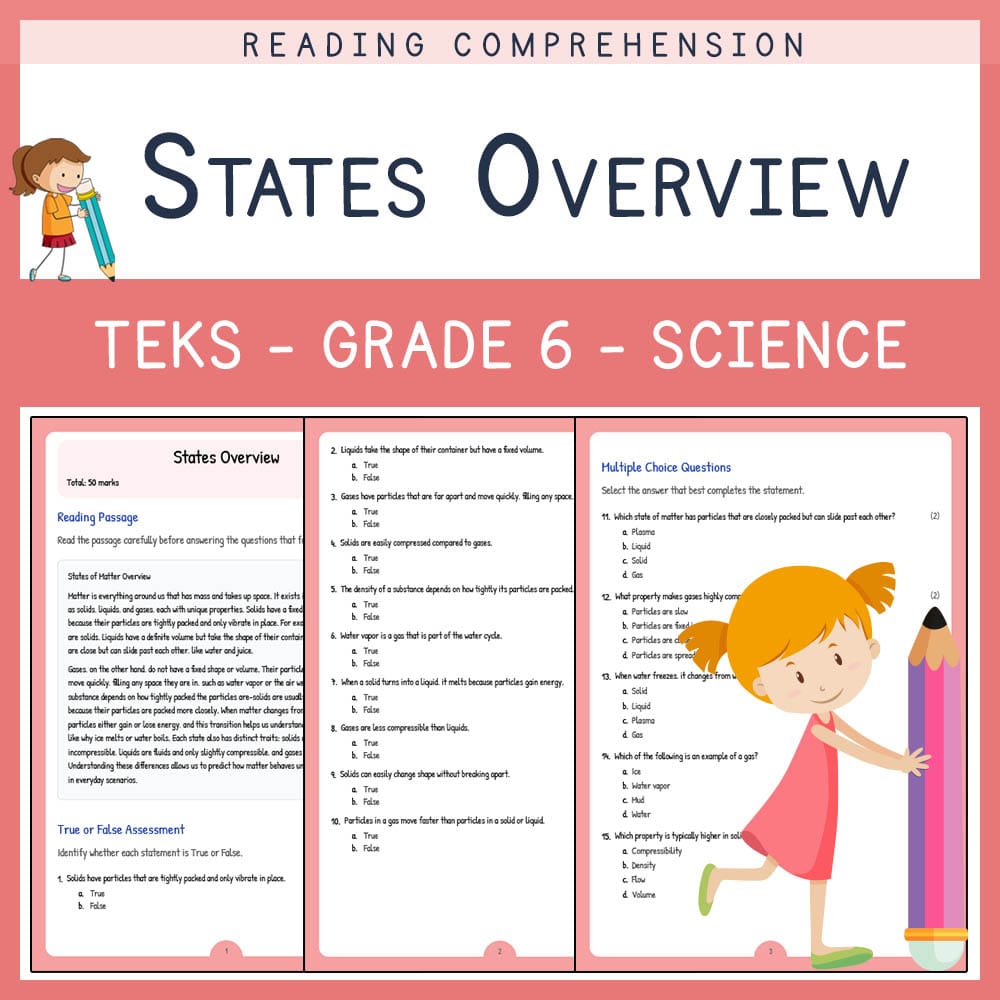 Grade 6 Science worksheet elena worksheet — Grade 6 Science | States Overview Worksheet | TEKS-Aligned — page 1