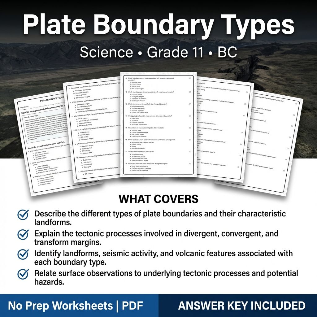 Grade 11 Science | Plate Boundary Types Worksheet & Answer Key (Printable PDF)