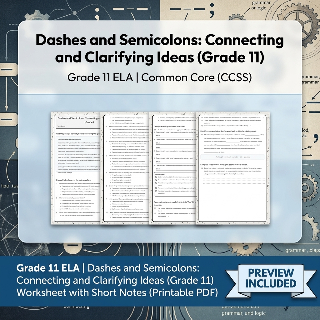 Grade 11 ELA Text Analysis and Writing Full-Year Bundle: Common Core (CCSS) — included worksheet 7