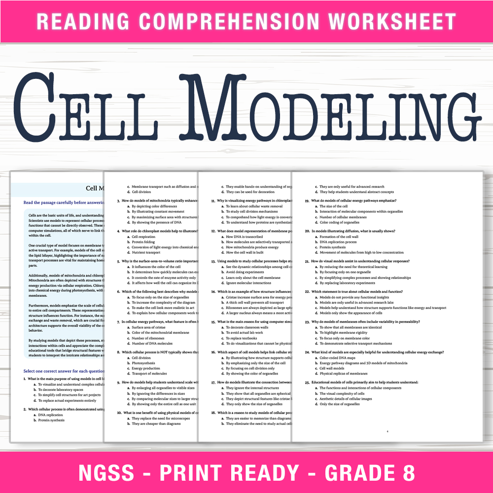 Grade 8 Science worksheet worksheet — Grade 8 Science | Cell Modeling Worksheet (PDF + Answer Key) — page 1