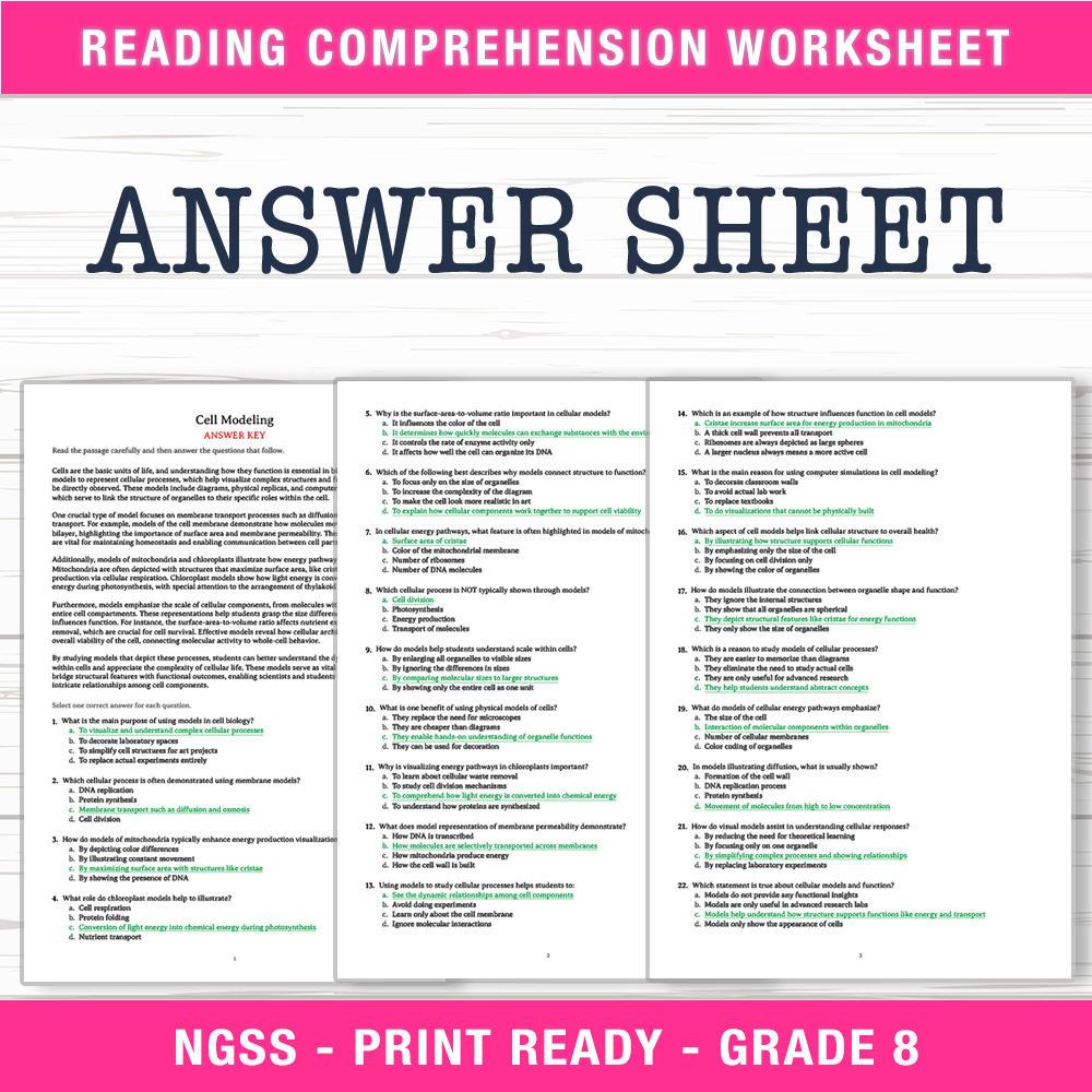 Grade 8 Science worksheet worksheet — Grade 8 Science | Cell Modeling Worksheet (PDF + Answer Key) — page 2