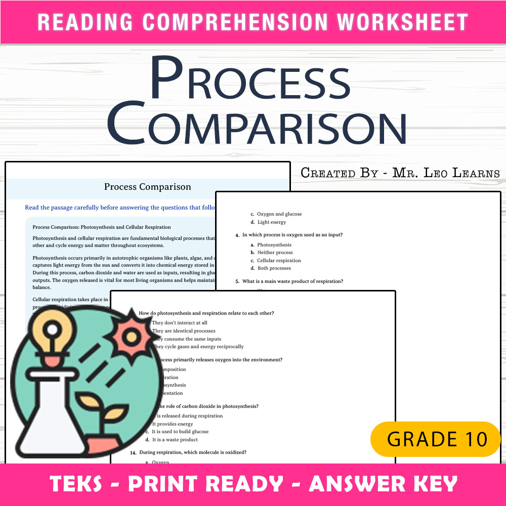 Grade 10 Science worksheet worksheet — Grade 10 Science — Process Comparison Worksheet for Mastery — page 1