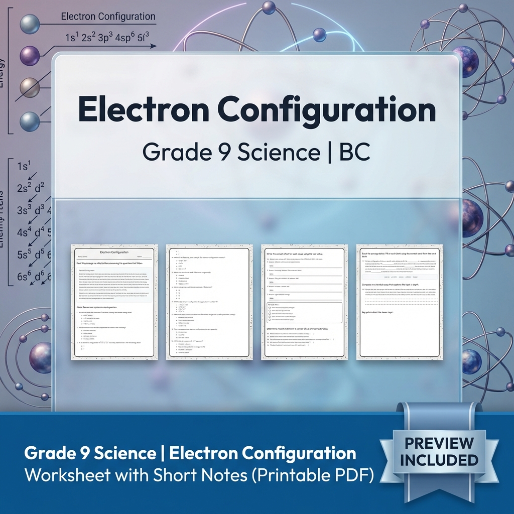 Grade 9 Science Lesson Bundle | BC Framework Focused Worksheets — included worksheet 2
