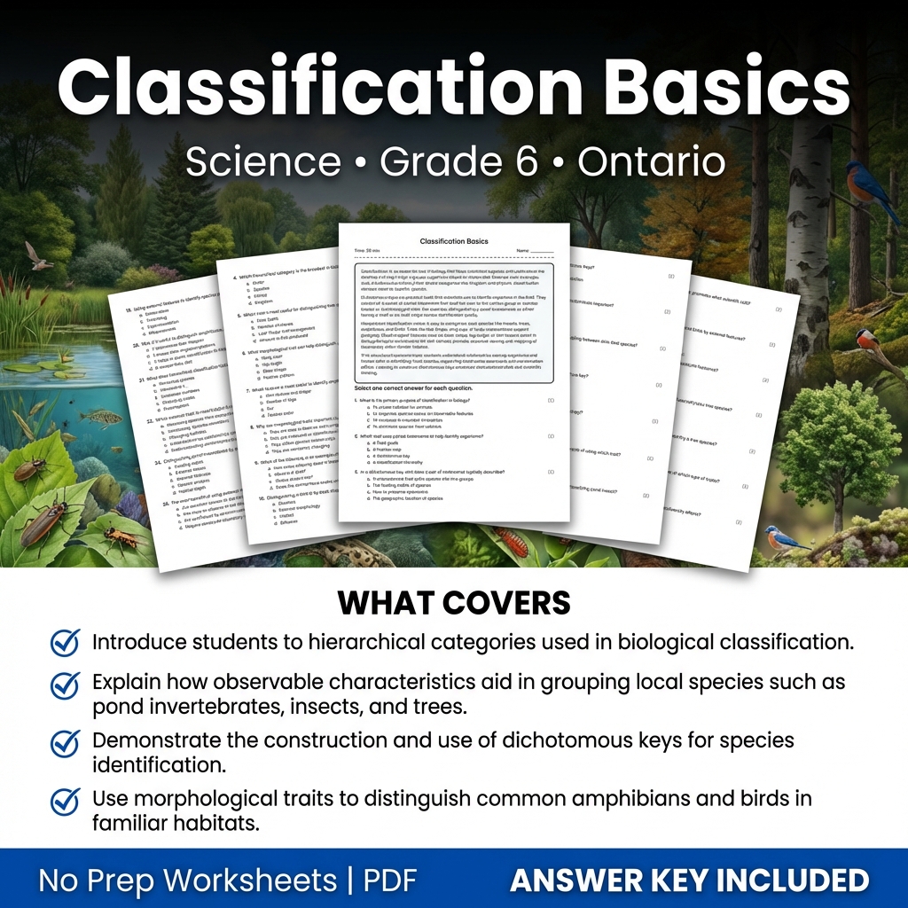 Grade 6 Science Worksheet on Classification Basics with Answer Key