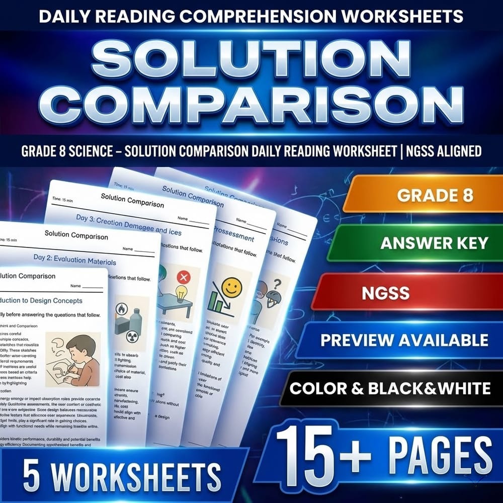 Grade 8 Science – Solution Comparison Daily Reading Worksheet | NGSS Aligned
