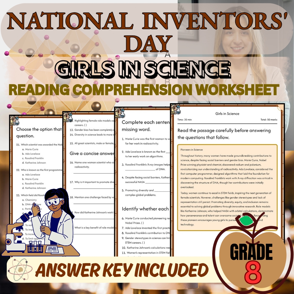 Grade 8 Girls in Science Worksheet for Mastering Women in STEM| PDF + Answer Key