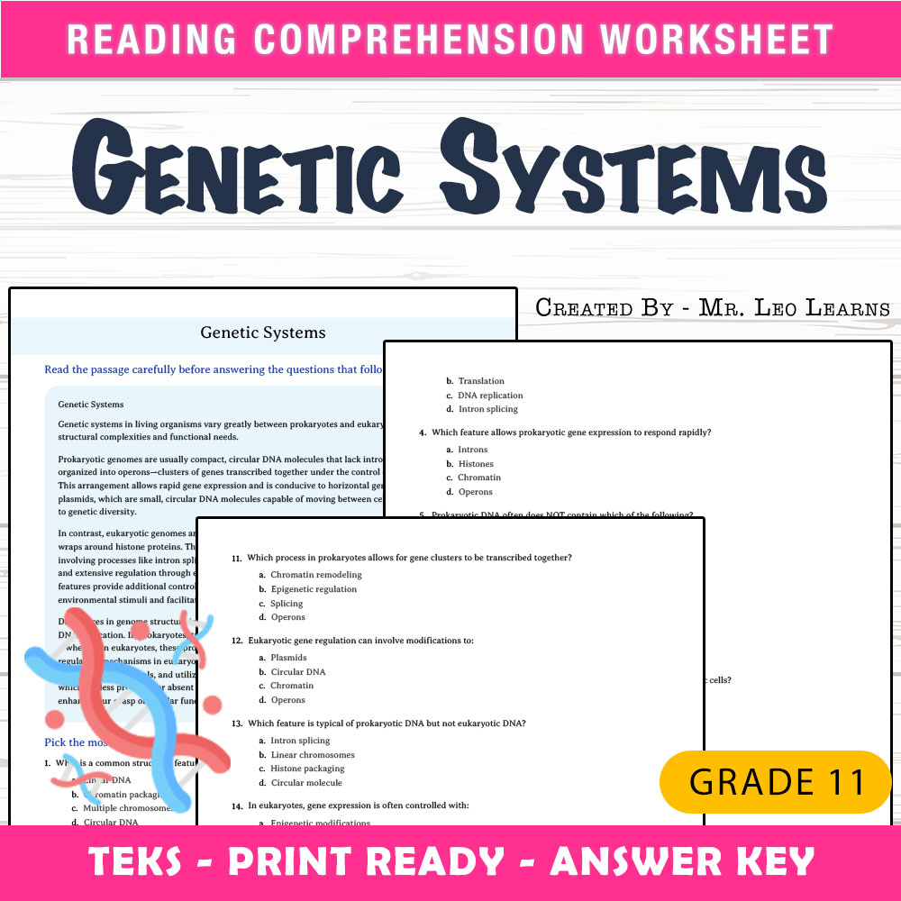 Grade 11 Science worksheet worksheet — Grade 11 Science | Genetic Systems Worksheet for Mastery — page 1