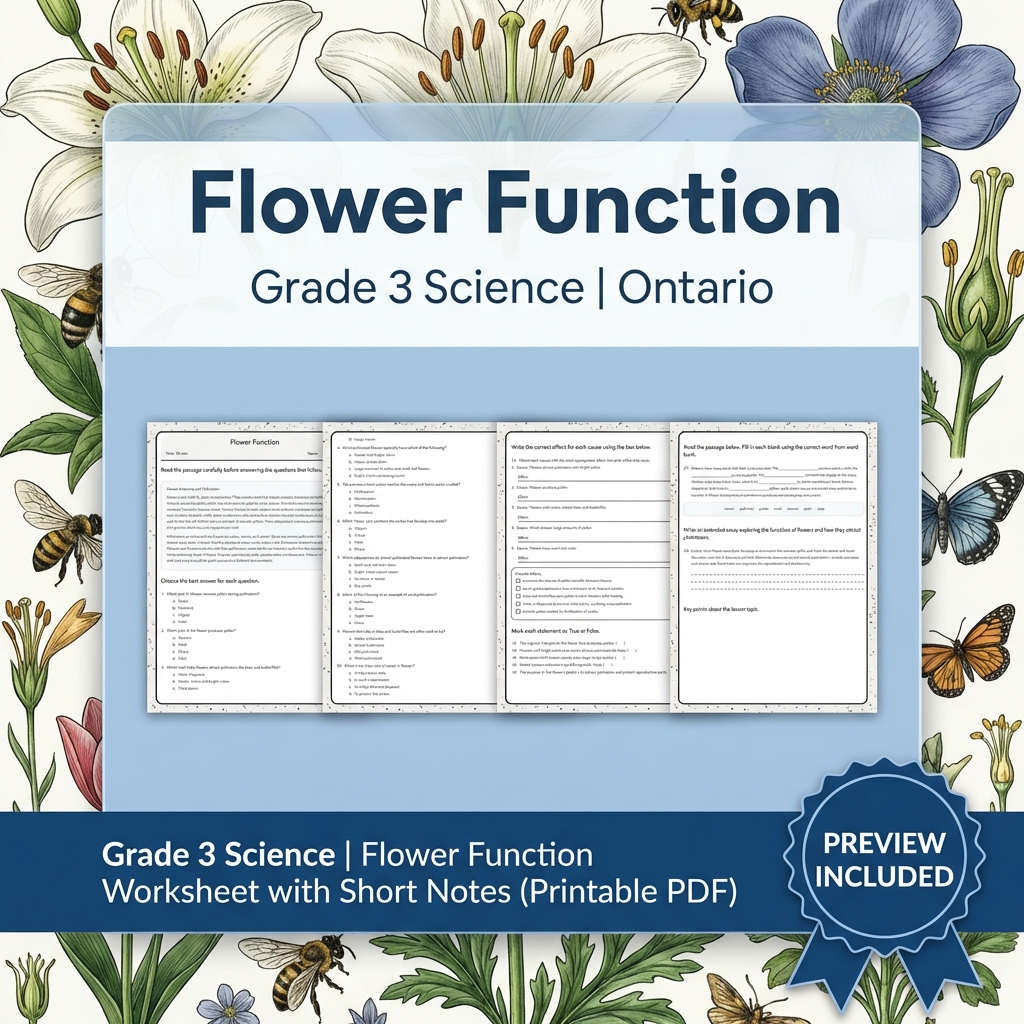 Grade 3 Science Lesson Group | Ontario STEM Worksheets Bundle Transport & Plants — included worksheet 3