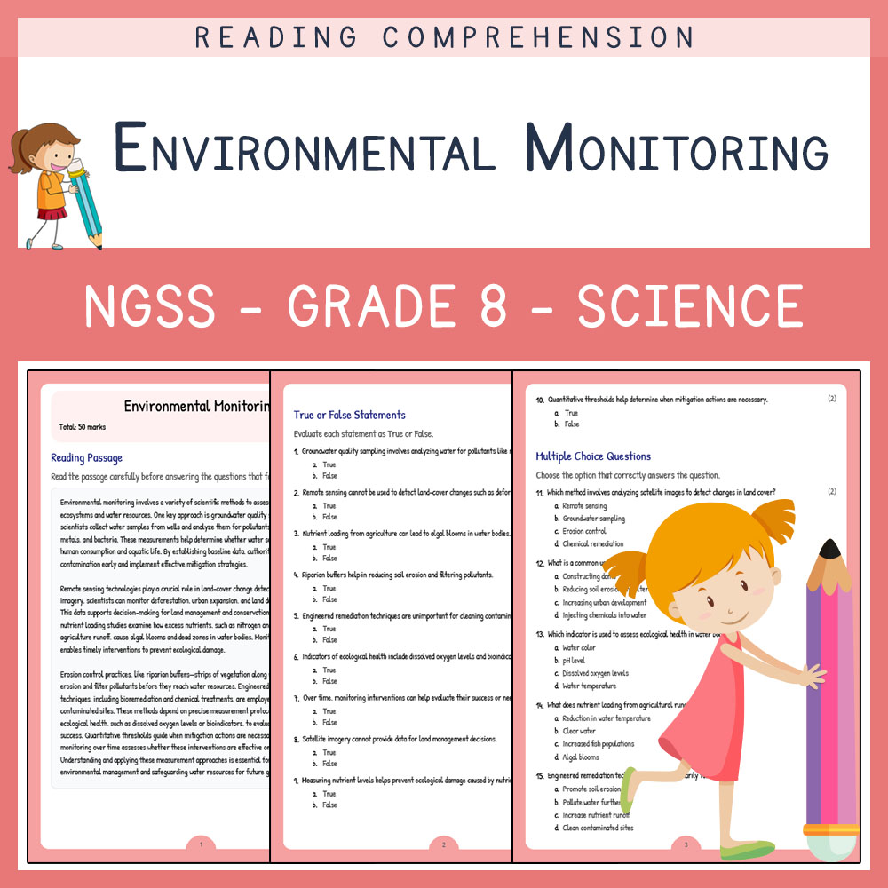 Grade 8 Science worksheet worksheet — Grade 8 Science | Environmental Monitoring Worksheet & Answer Key (NGSS Aligned) — p…