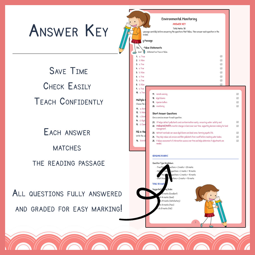 Grade 8 Science worksheet worksheet — Grade 8 Science | Environmental Monitoring Worksheet & Answer Key (NGSS Aligned) — p…