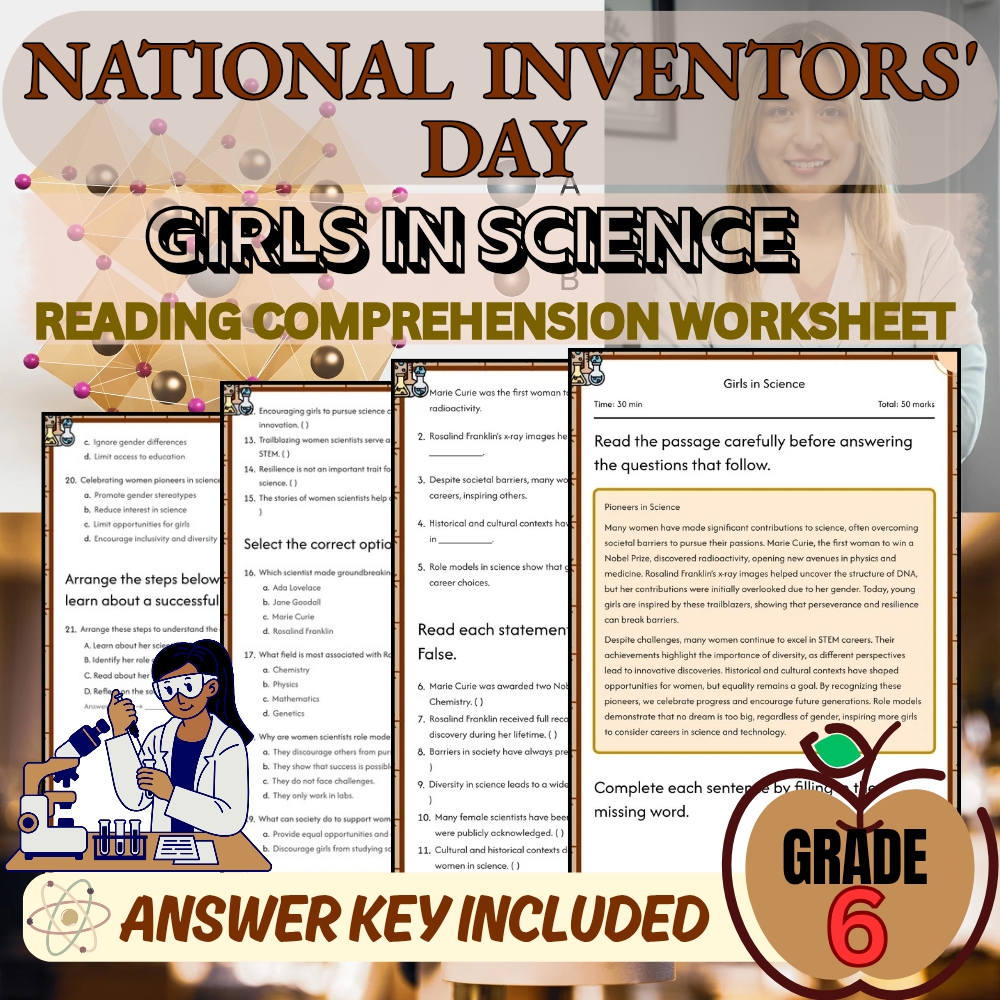 Grade 6 Holiday girls in science worksheet — Grade 6 Girls in Science Worksheet for Mastering Contributions| PDF + Answer Key