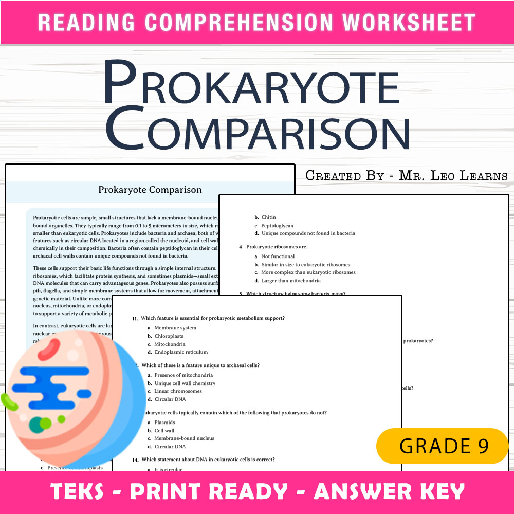 Grade 9 Science worksheet worksheet — Grade 9 Science – Prokaryote Comparison Worksheet for Mastery — page 1
