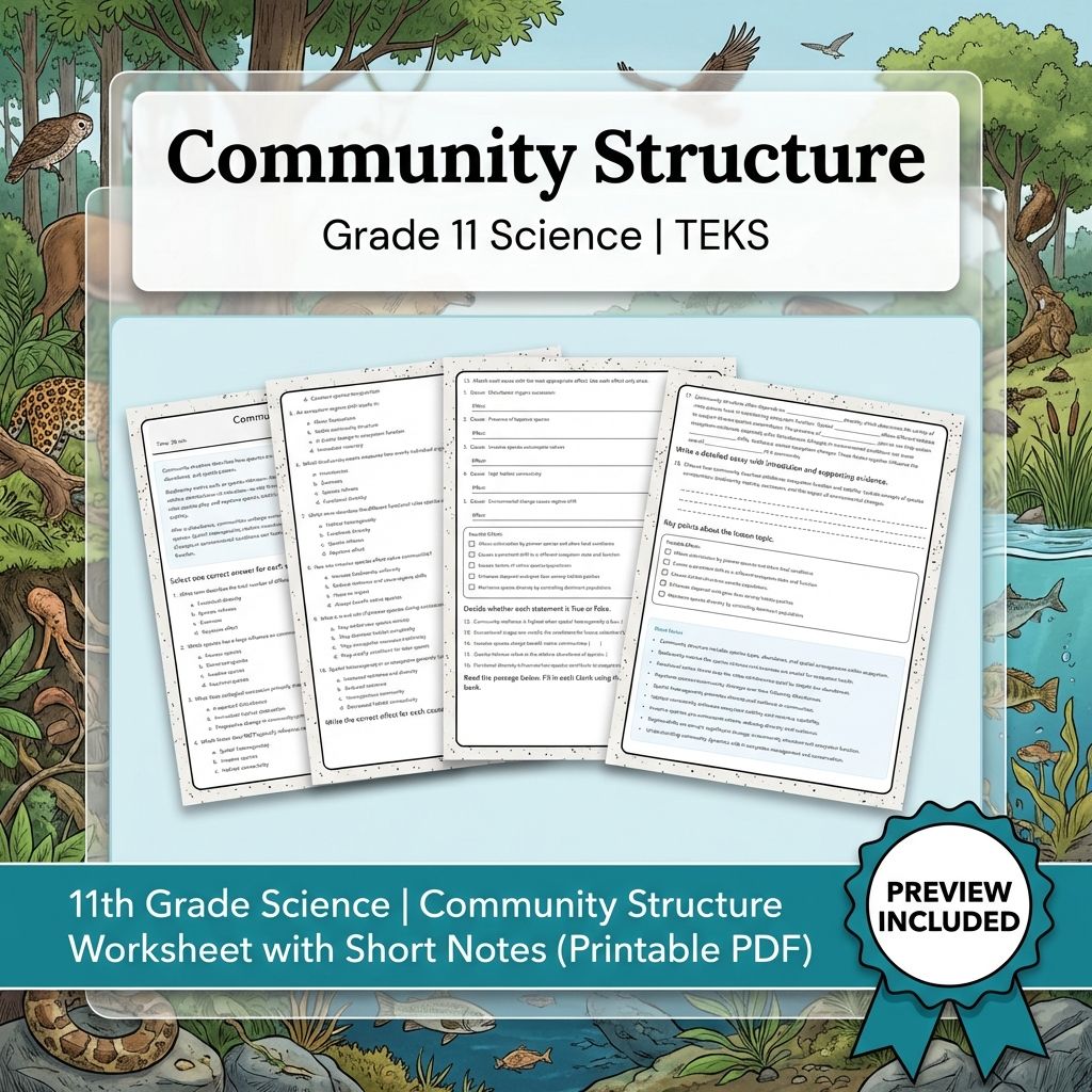 11th Grade Science | Community Structure Worksheet with Short Notes (PDF)