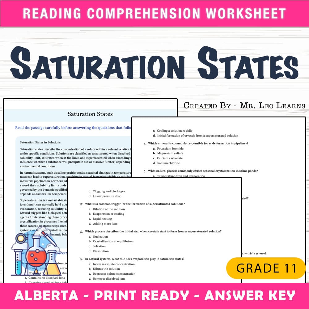 Grade 11 Science worksheet mcq paper worksheet — Grade 11 Science — Saturation States Worksheet MCQ Paper — page 1