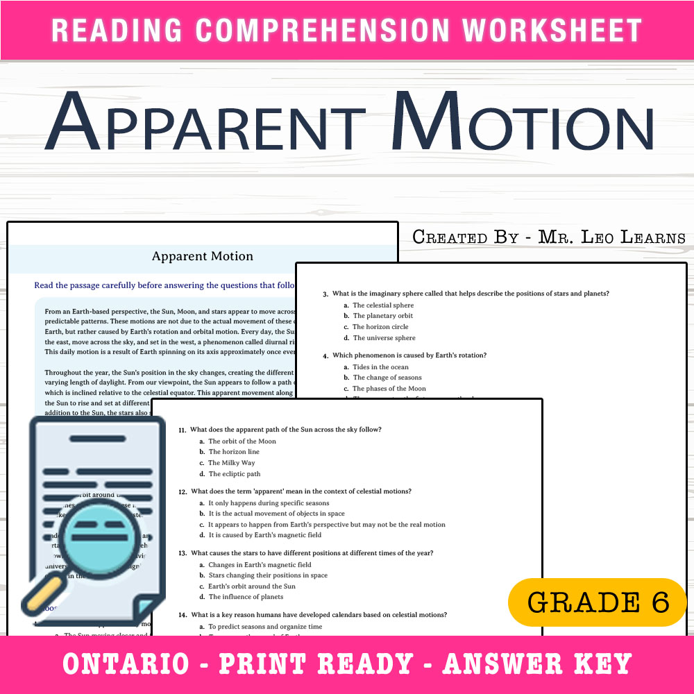 Grade 6 Science worksheet worksheet — Grade 6 Science — Apparent Motion Worksheet for Mastery — page 1