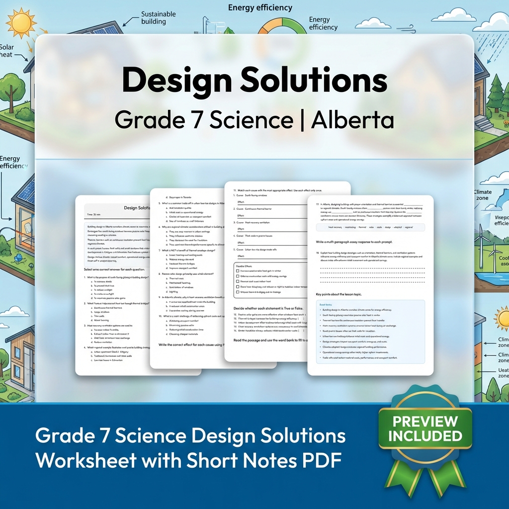 Grade 7 Science Design Solutions Worksheet with Short Notes PDF