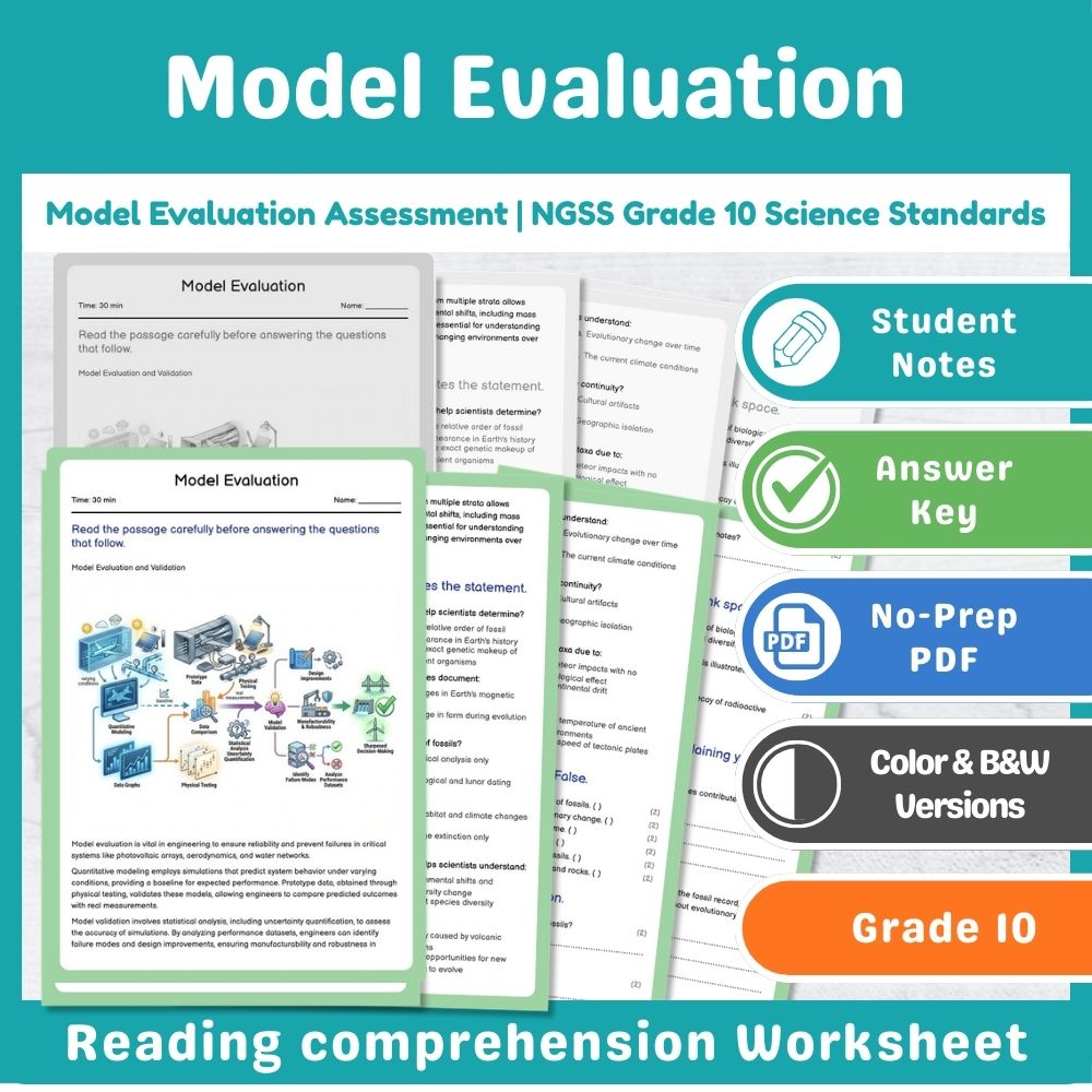 Grade 10 Science assessment worksheet — Model Evaluation Assessment | NGSS Grade 10 Science Standards