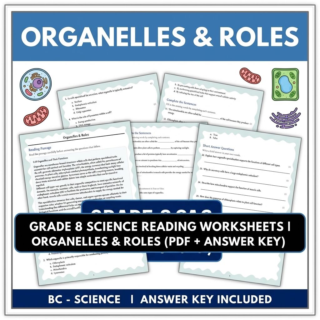 Grade 8 Science Reading Worksheets | Organelles & Roles (PDF + Answer Key)
