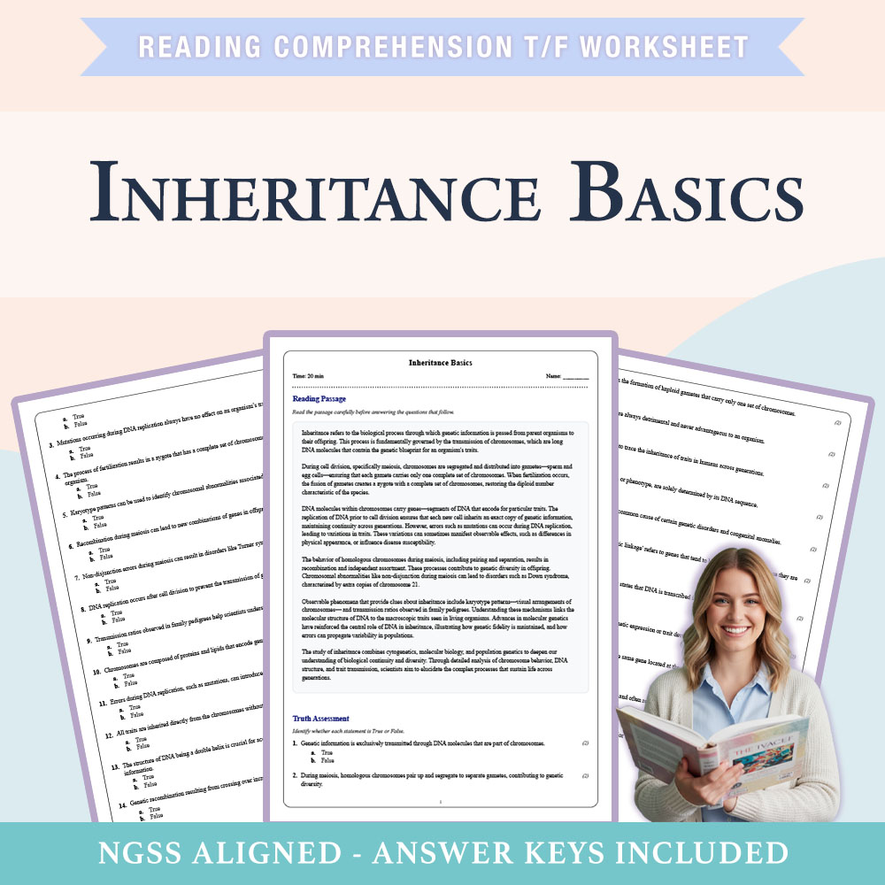 Grade 9 Science reading comprehensions true or false worksheet worksheet — Grade 9 Science | Inheritance Basics Worksheet…