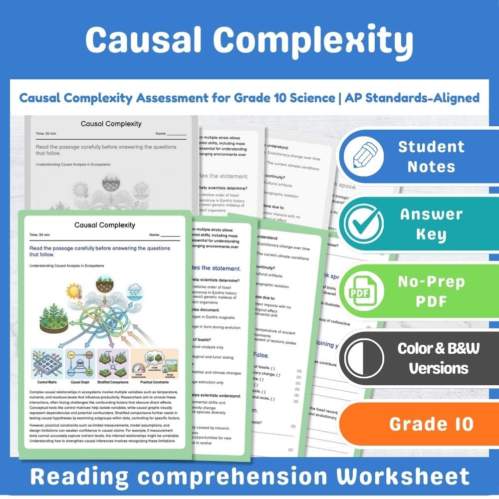 Grade 10 Science assessment worksheet — Causal Complexity Assessment for Grade 10 Science | AP Standards-Aligned — page 1