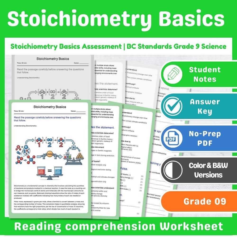 Grade 9 Science Mini Bundle | Chemical Reactions Assessment – BC Standards — included worksheet 2
