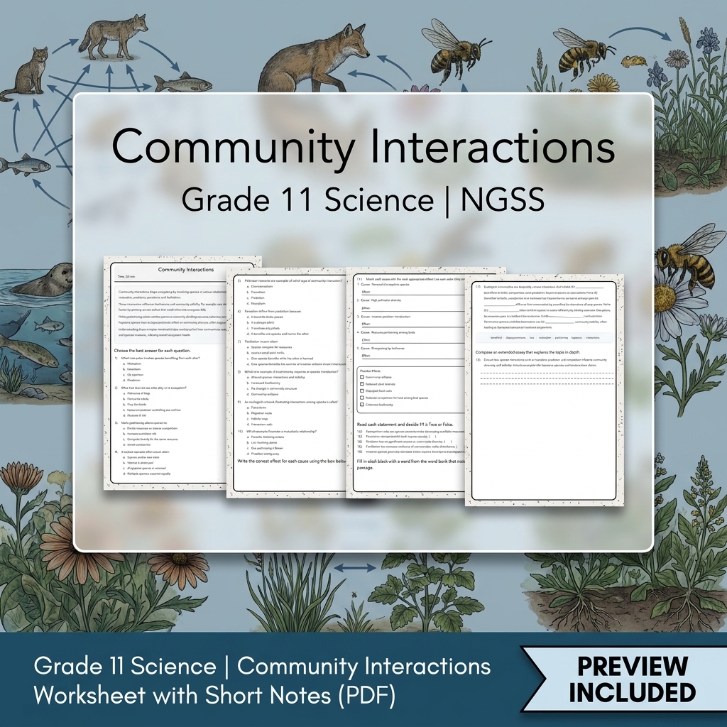 Grade 11 Science NGSS Worksheet Bundle – Ecosystem, Genetics & Physics Topics — included worksheet 13