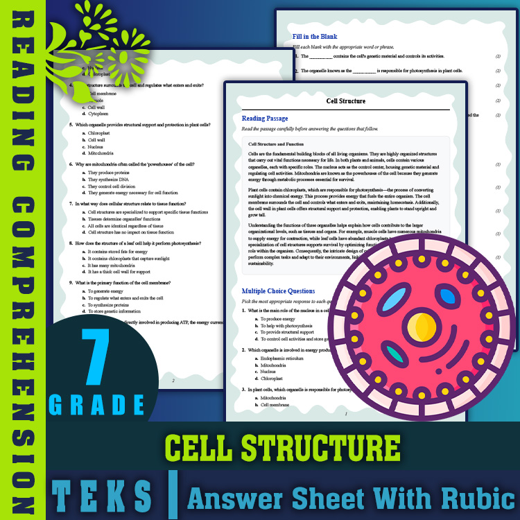 Grade 7 Science reading worksheets worksheet — Grade 7 Science | Cell Structure Reading Worksheets (PDF + Answer Key) — pa…