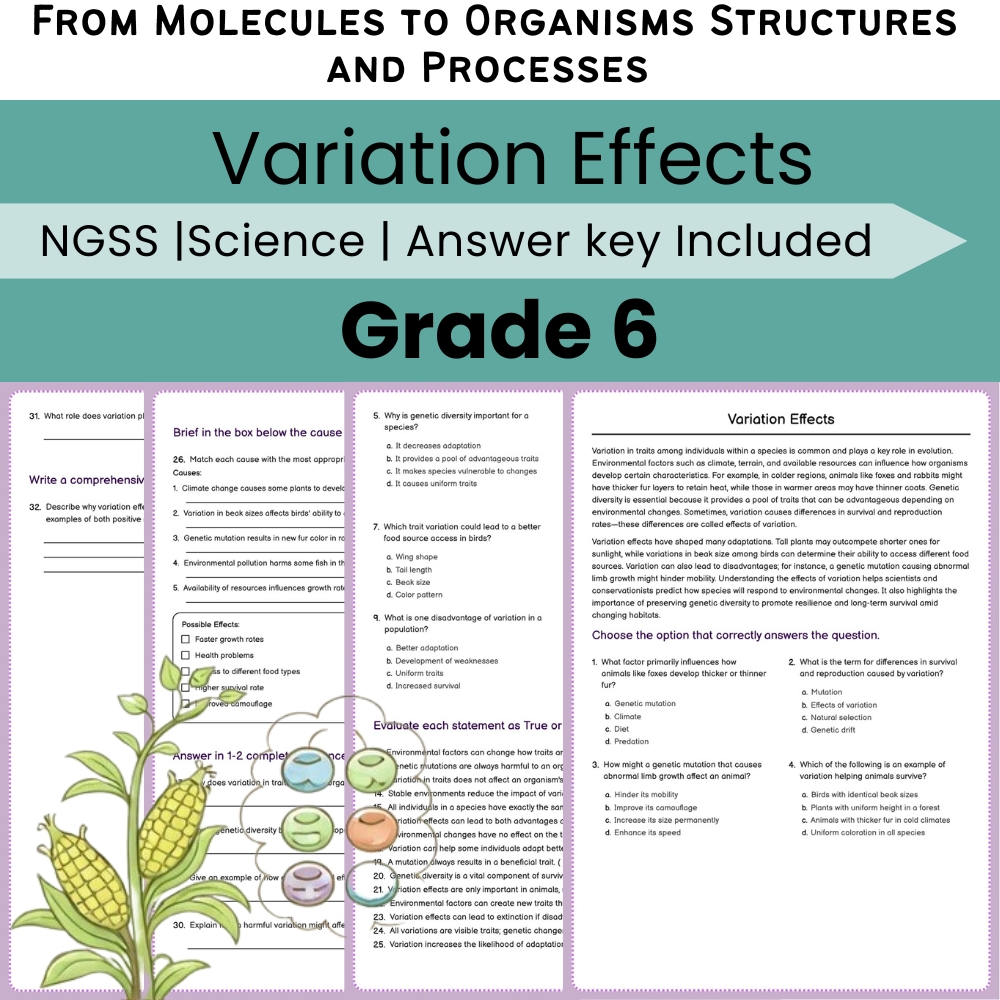 Grade 6 Science science worksheet — Variation Effects Worksheet | NGSS Grade 6 Science printable PDF
