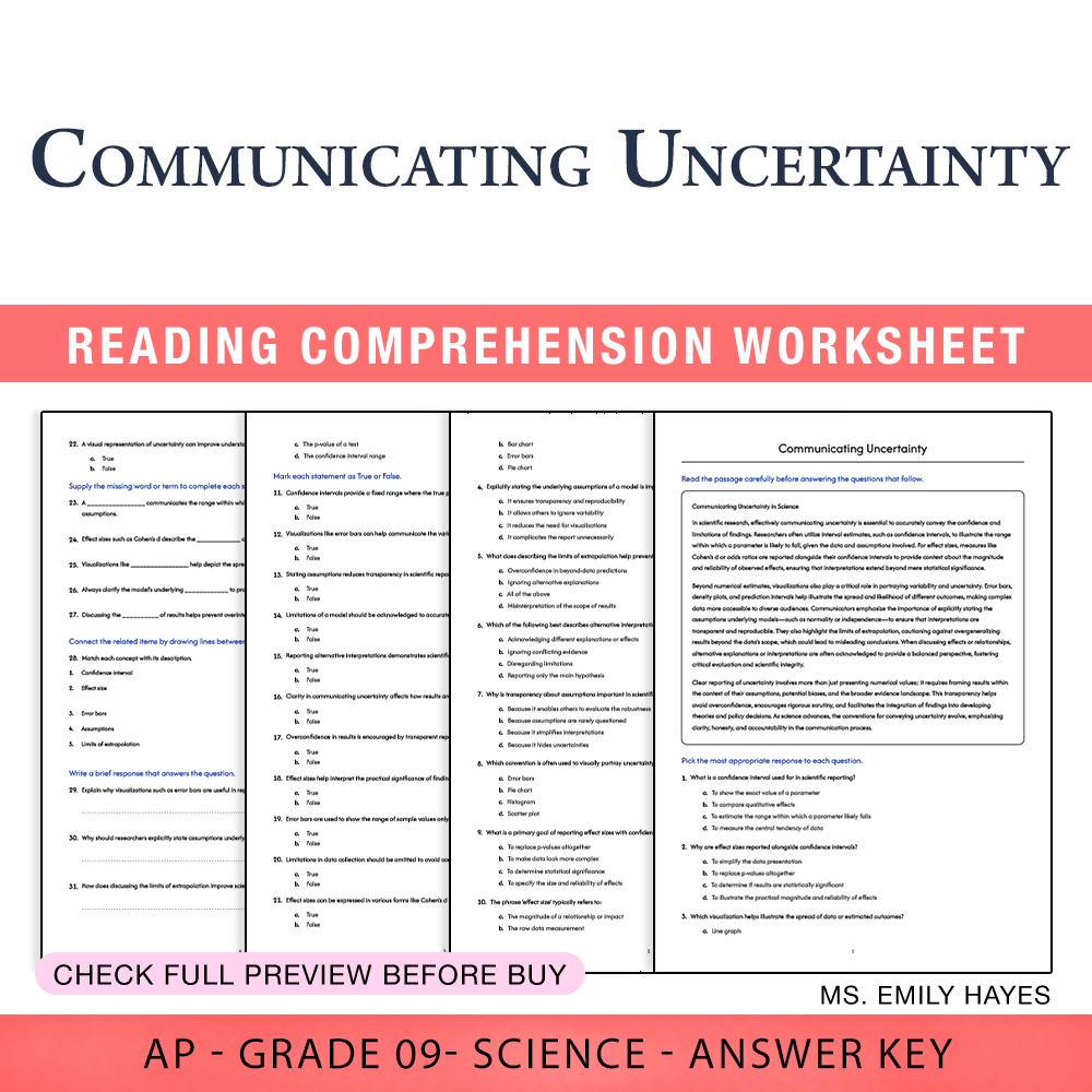 Grade 9 Science worksheet worksheet — 9th Grade Science | Communicating Uncertainty Worksheet (PDF+ Answer Key) — page 1
