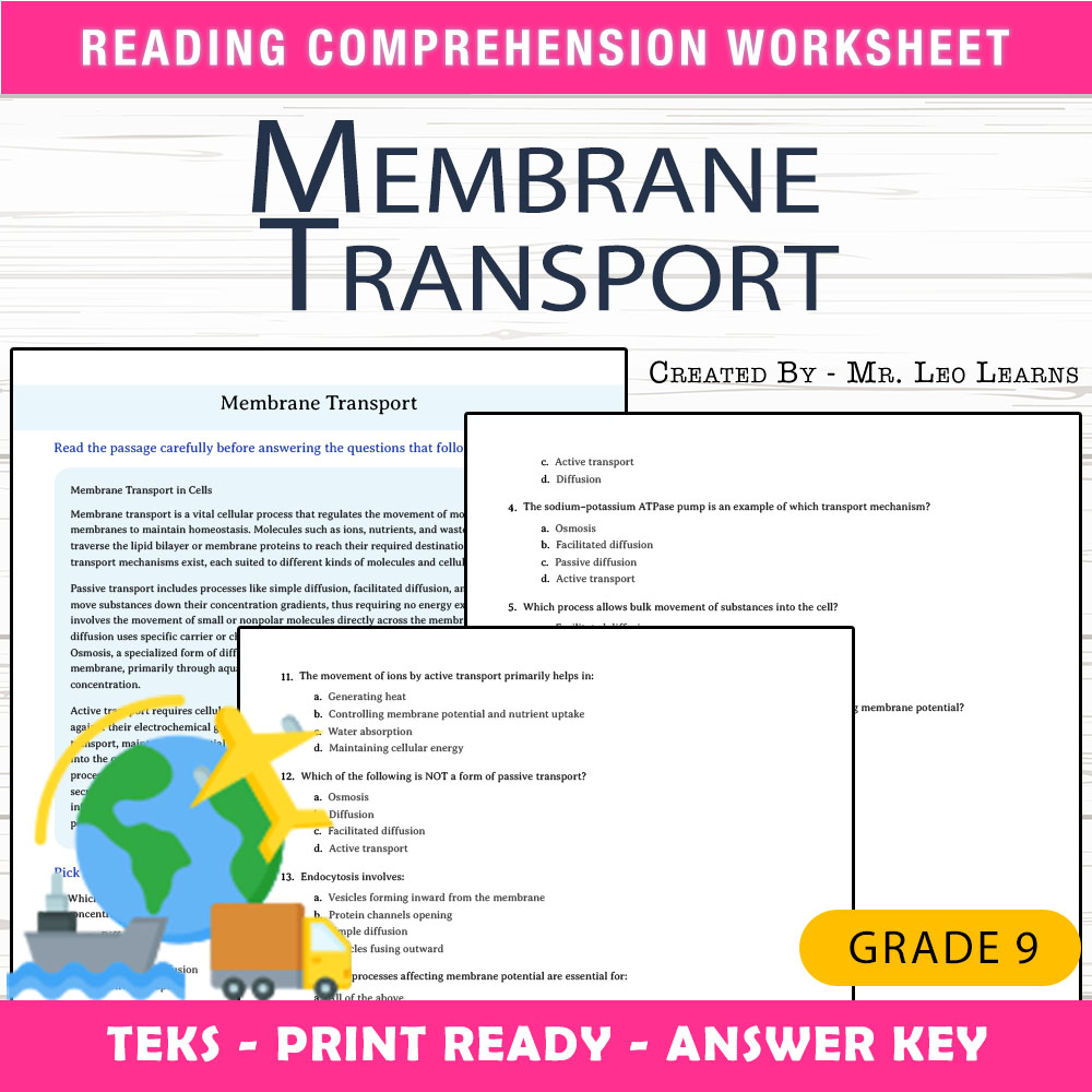 Grade 9 Science worksheet worksheet — Grade 9 Science – Membrane Transport Worksheet for Mastery — page 1