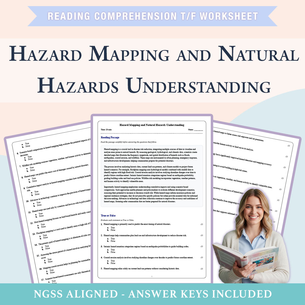 Grade 11 Science reading comprehensions true or false worksheet worksheet — Grade 11 Science | Hazard Mapping and Natural…