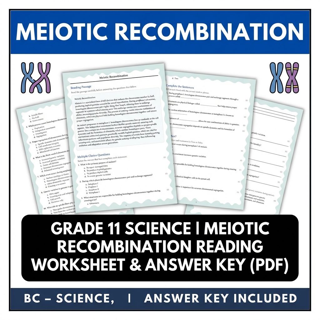 Grade 11 Science | Meiotic Recombination Reading Worksheet & Answer Key (PDF)