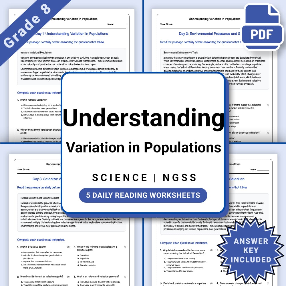 Grade 8 Science daily reading worksheet worksheet — Grade 8 Science – Variation in Populations Worksheet(PDF + Answer Key)…