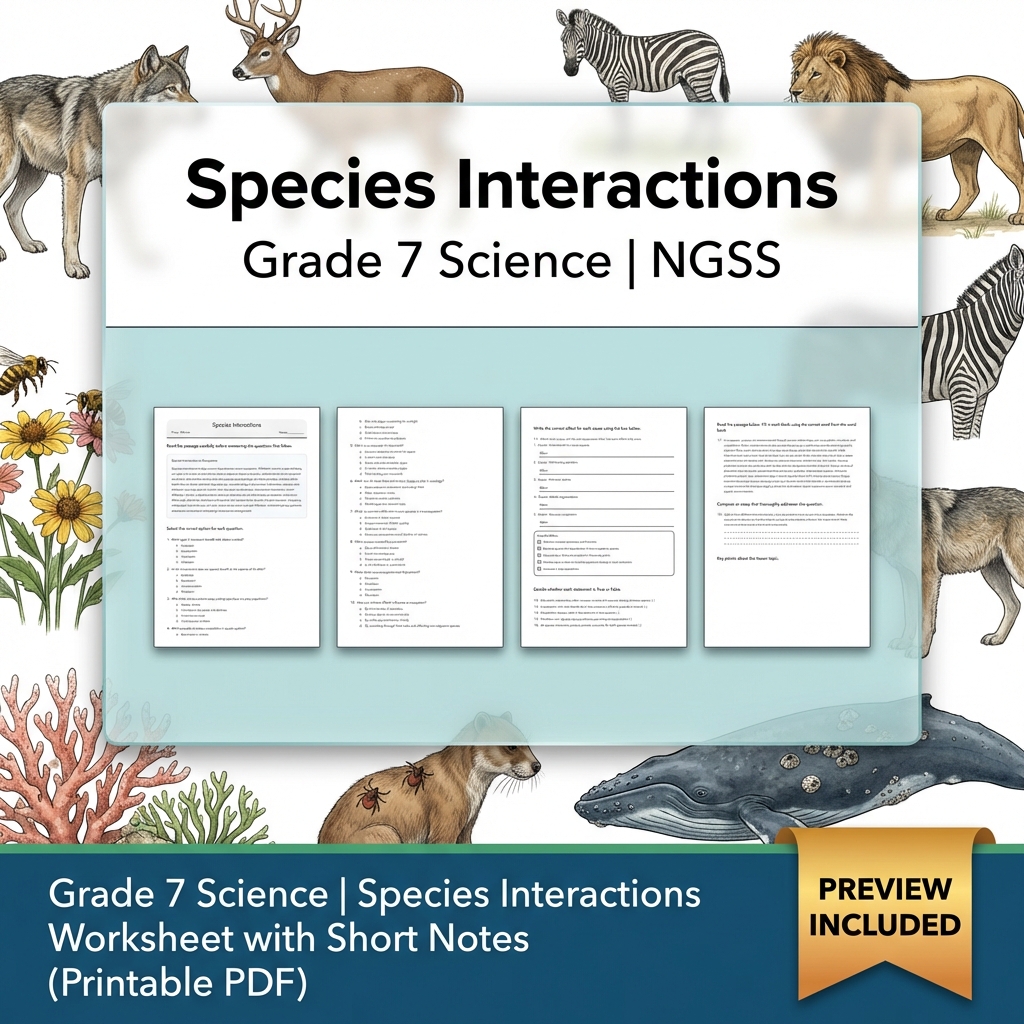 Grade 7 Science Ecosystems Unit | Interactions, Energy & Dynamics NGSS Bundle — included worksheet 3