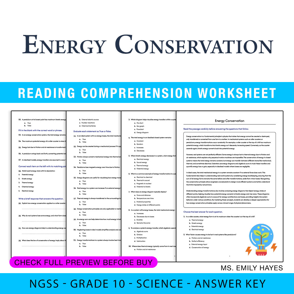 Grade 10 Science worksheet worksheet — Grade 10 Science | Energy Conservation Worksheet (PDF+ Answer Key) — page 1
