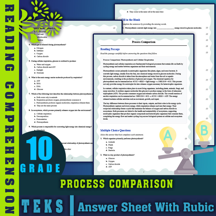Grade 10 Science reading worksheets worksheet — 10th Grade Science | Process Comparison Reading Worksheet (PDF & Answer Ke…