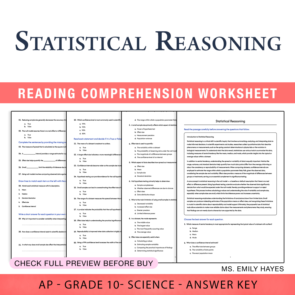 Grade 10 Science worksheet worksheet — Grade 10 Science | Statistical Reasoning Worksheet (PDF+ Answer Key) — page 1